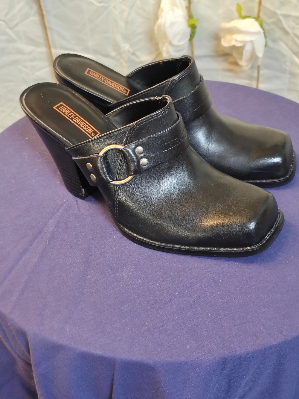 Harley-Davidson Woman's  Black Leather Mule Clogs